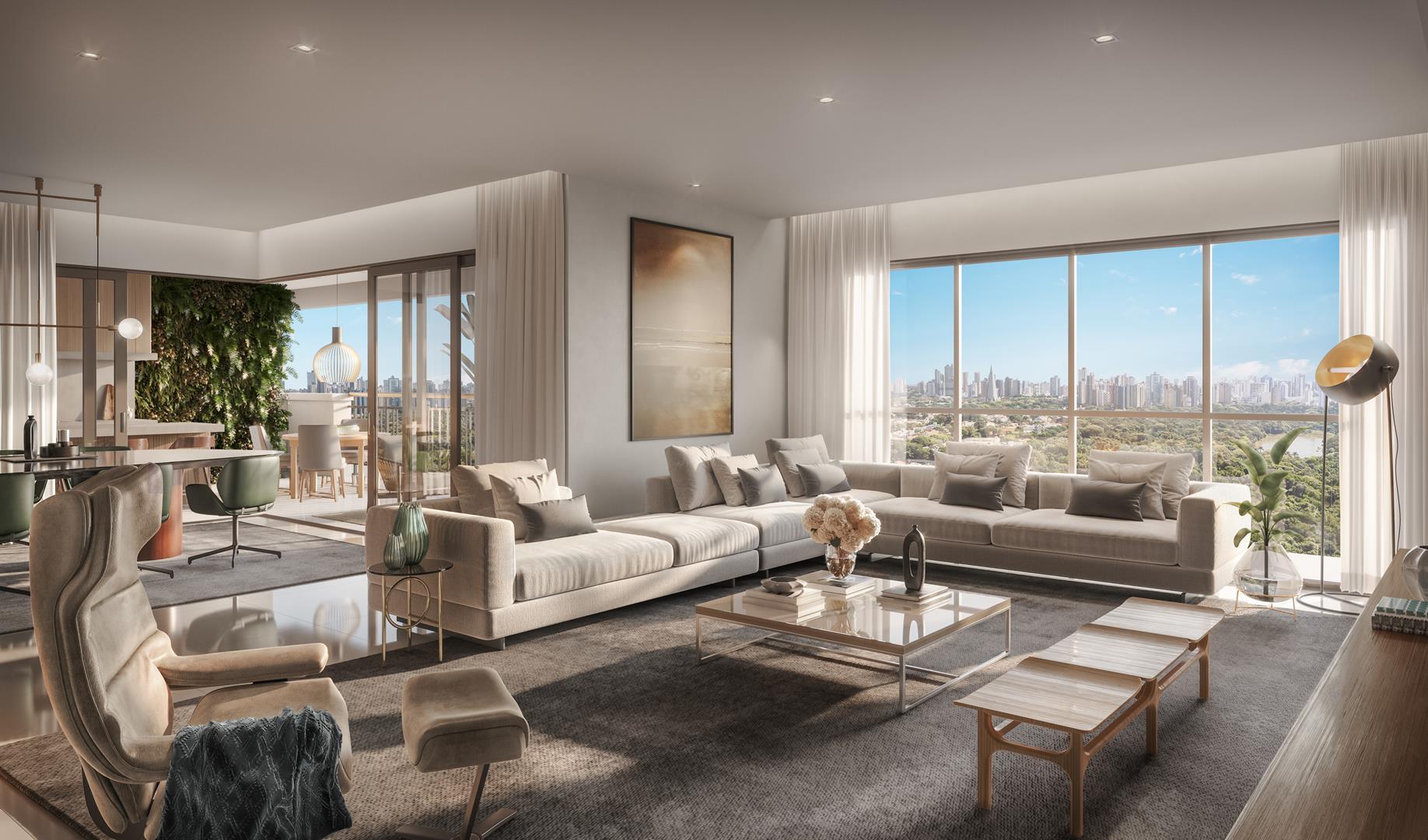 Living do apartamento Tipo Solaia 66,9m² com vista para o Parque do Ingá em Maringá