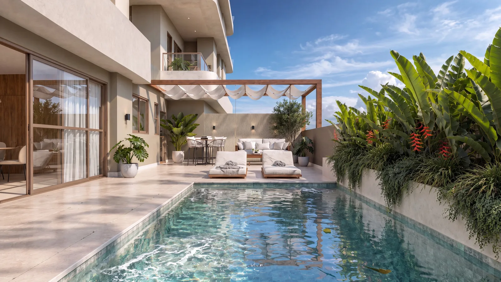 Espaço gourmet com piscina privativa no lazer do Solum Maringá