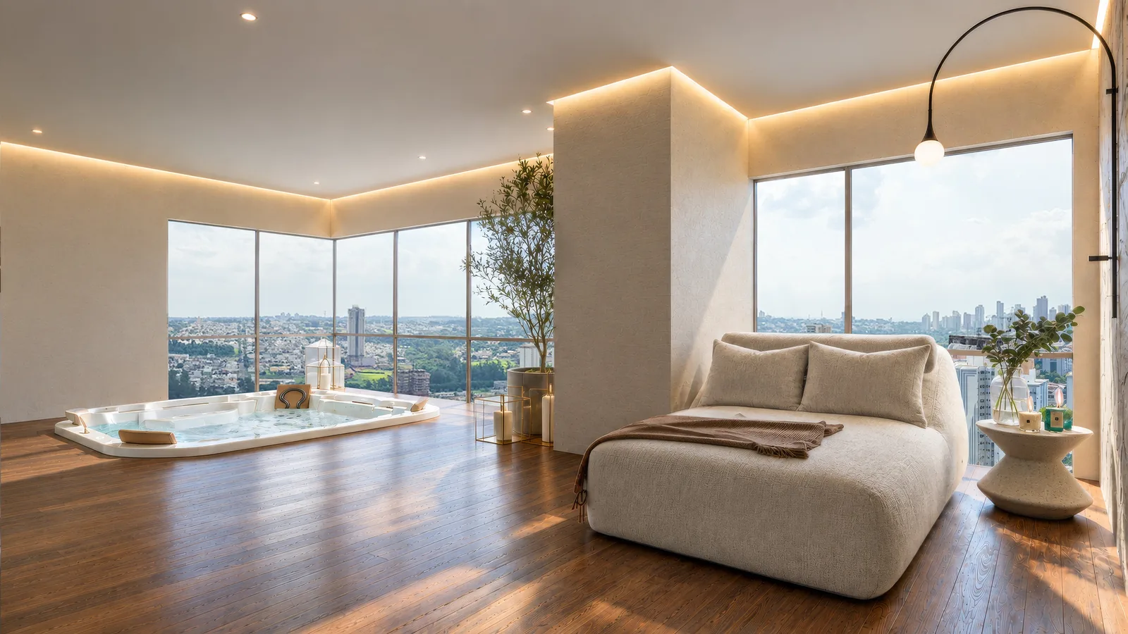 Spa com hidromassagem no rooftop wellness do Solum Maringá