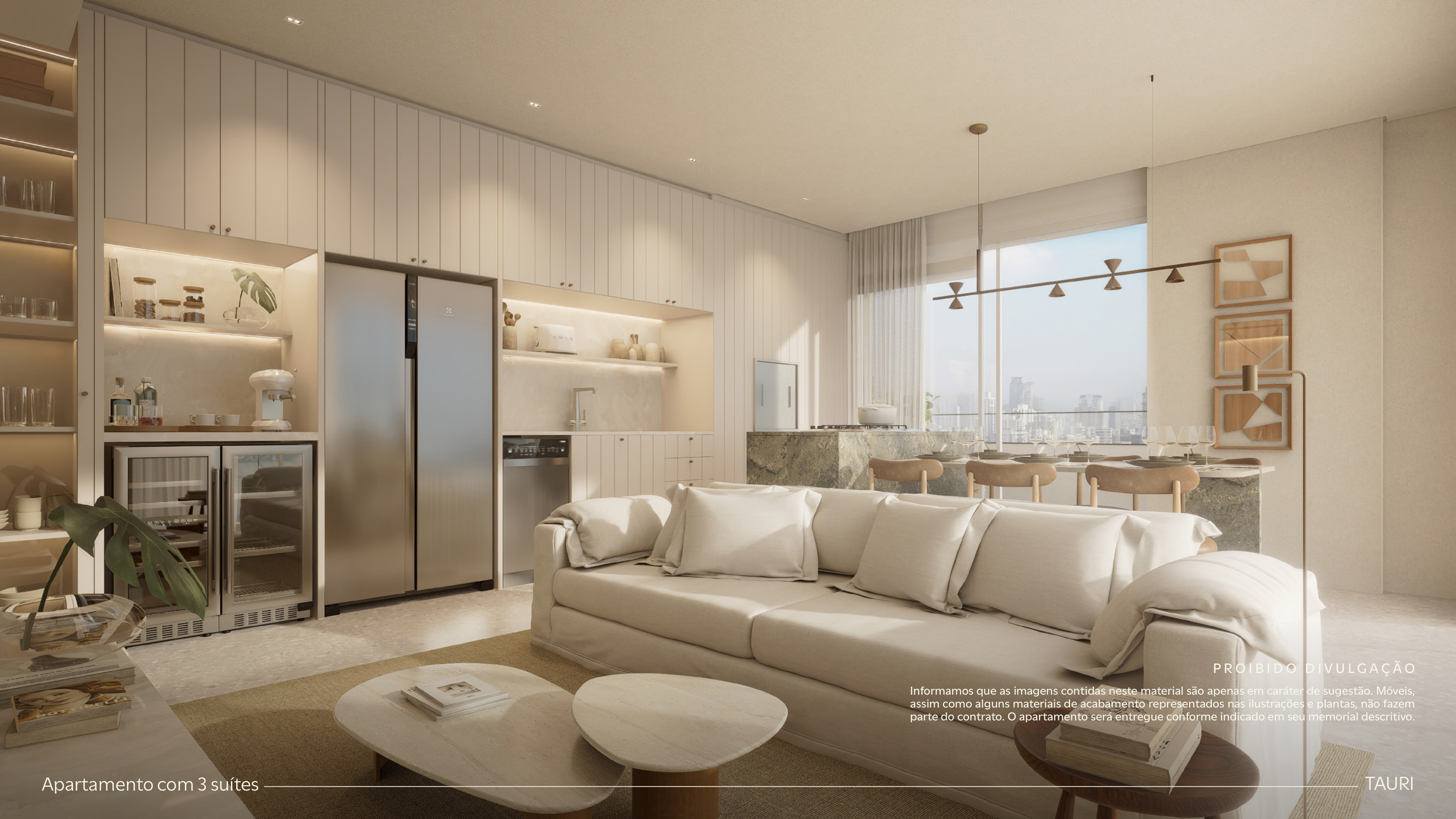 Living do apartamento Tauri com 3 suítes em Porto Belo