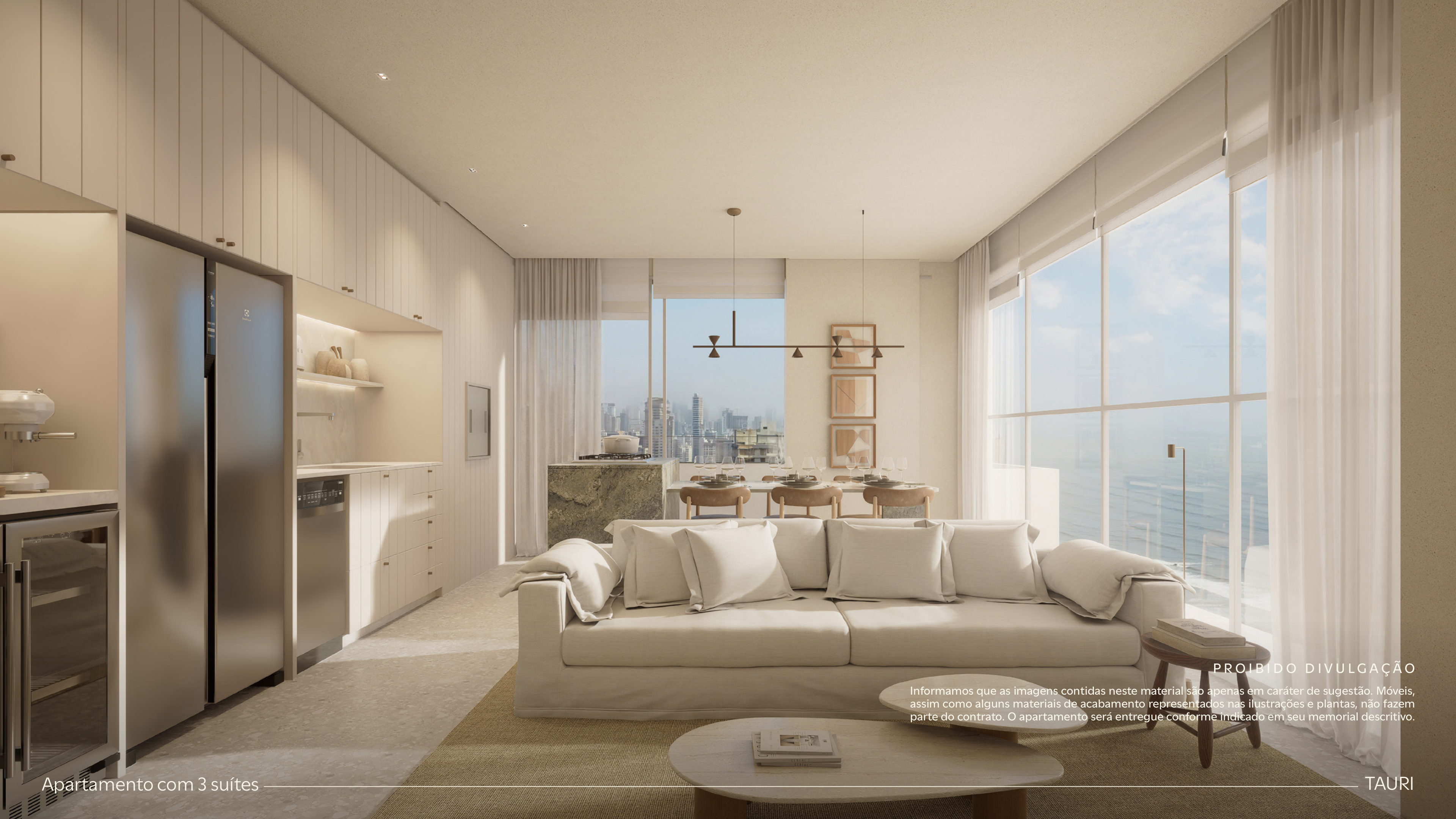 Cozinha integrada do Tauri Porto Belo apartamento 3 suítes