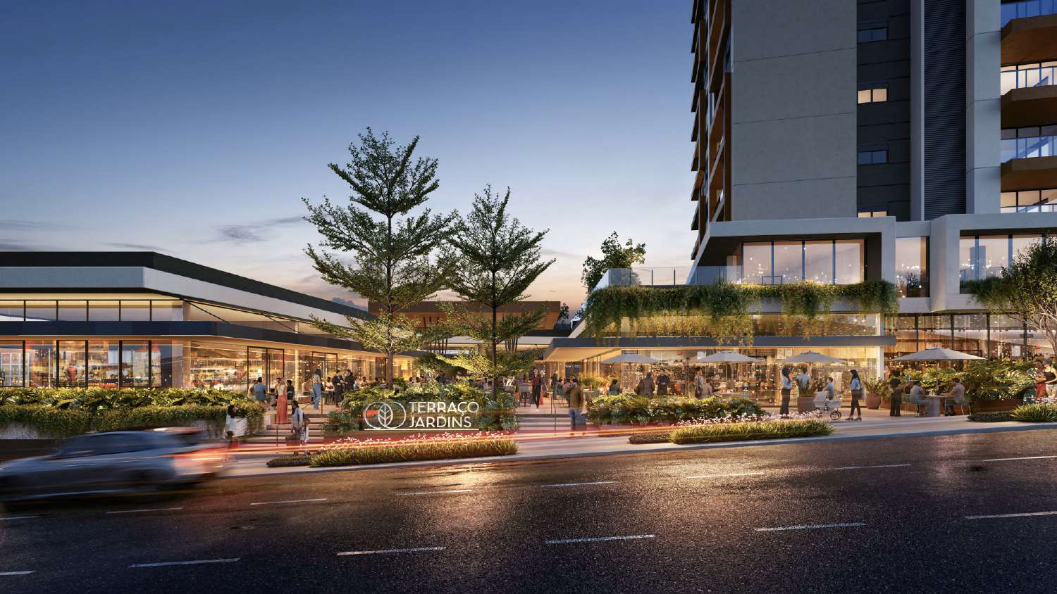 Fachada do Terraço Jardins com mall integrado em Maringá