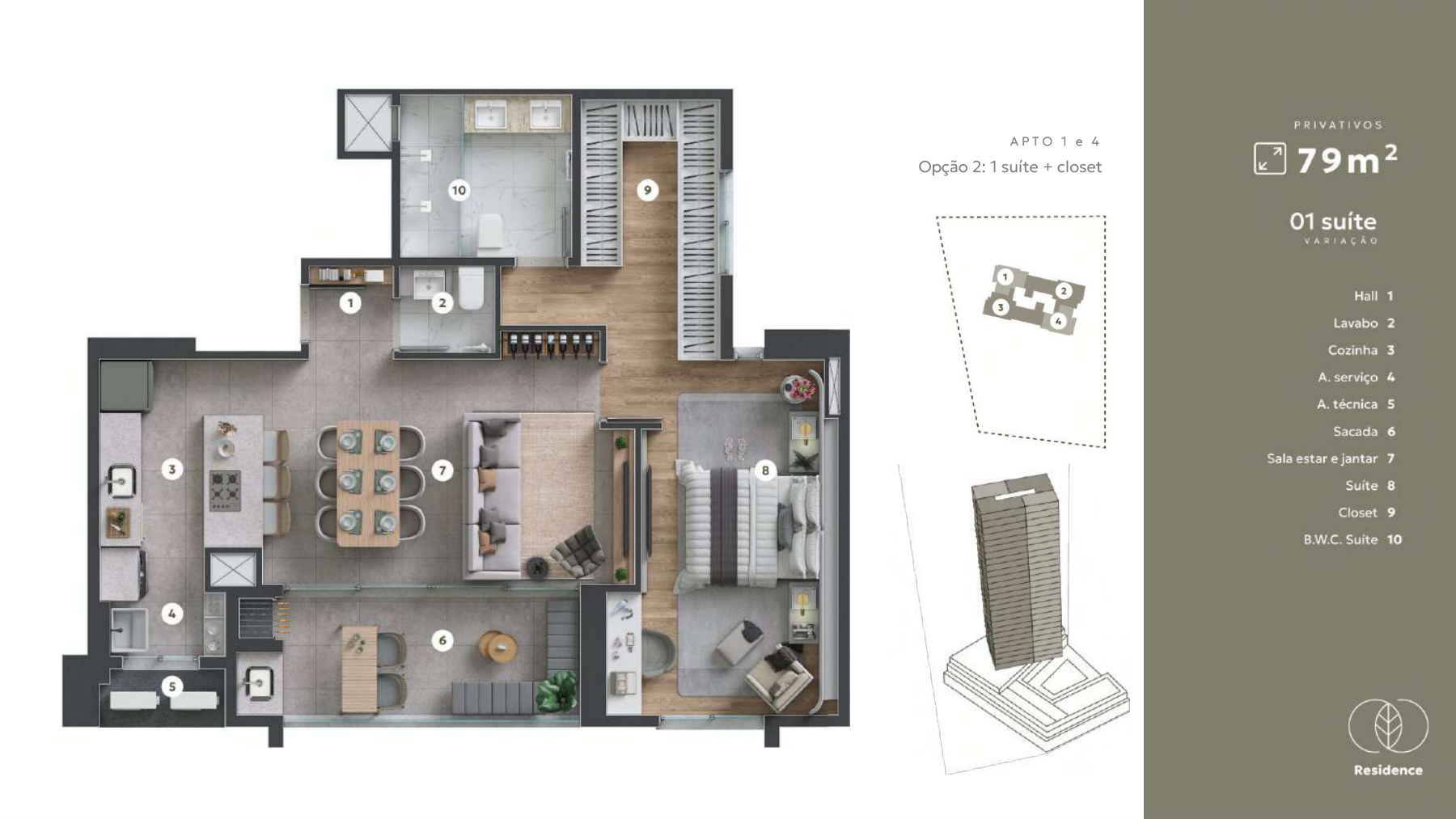 Planta baixa apartamento 79m² 1 suíte com closet — Terraço Jardins Maringá
