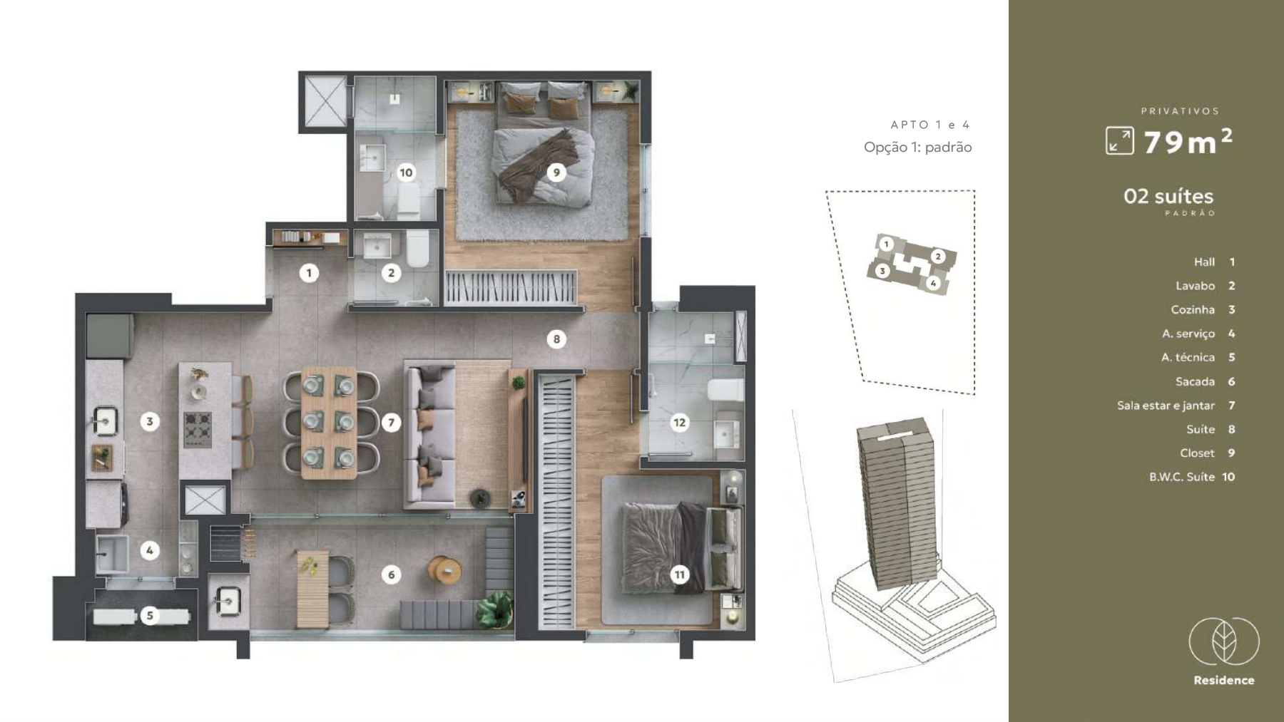 Planta baixa apartamento 79m² 2 suítes — Terraço Jardins Maringá