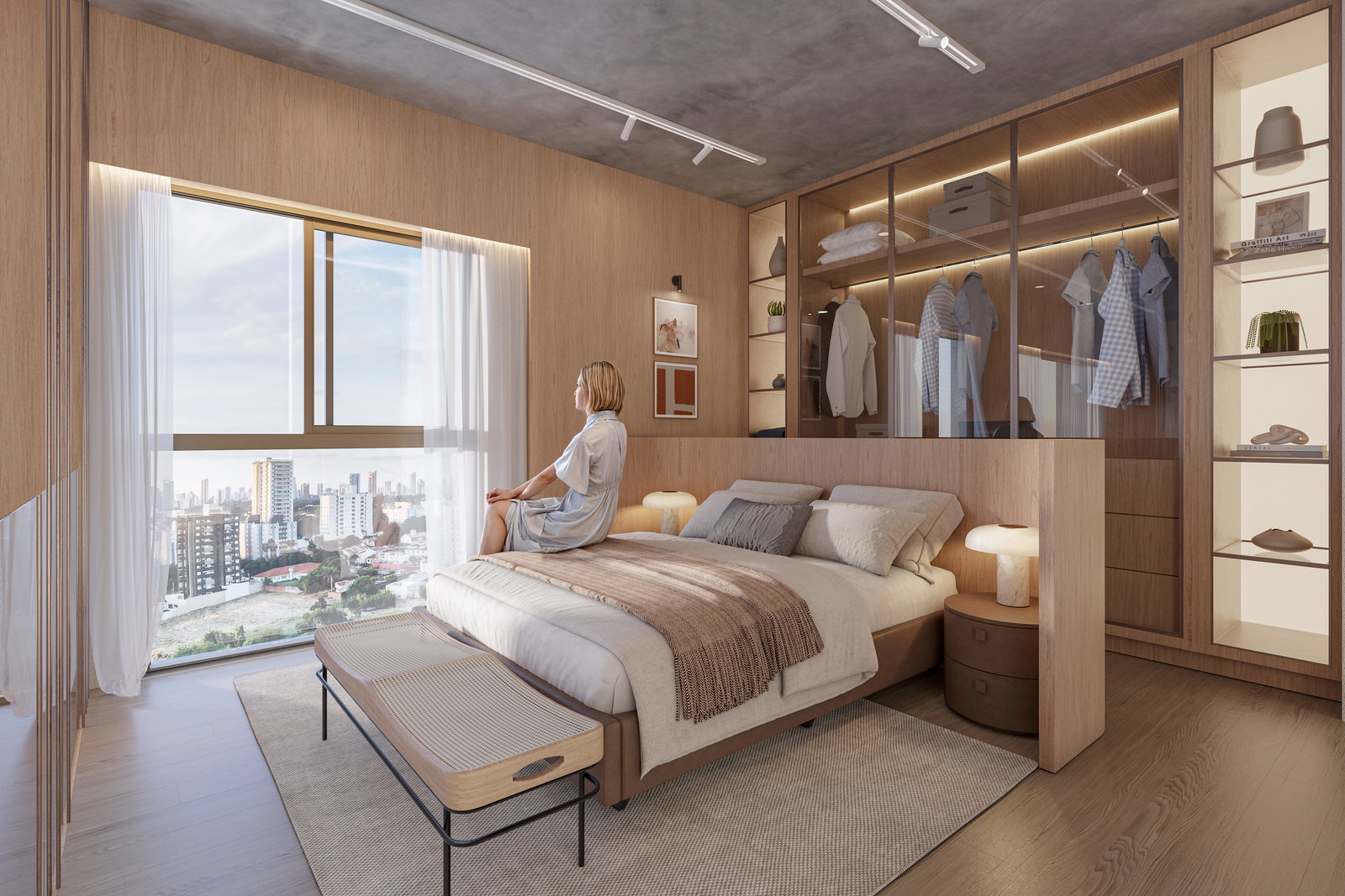 Double Suite do Urbi Studios em Maringá com varanda gourmet