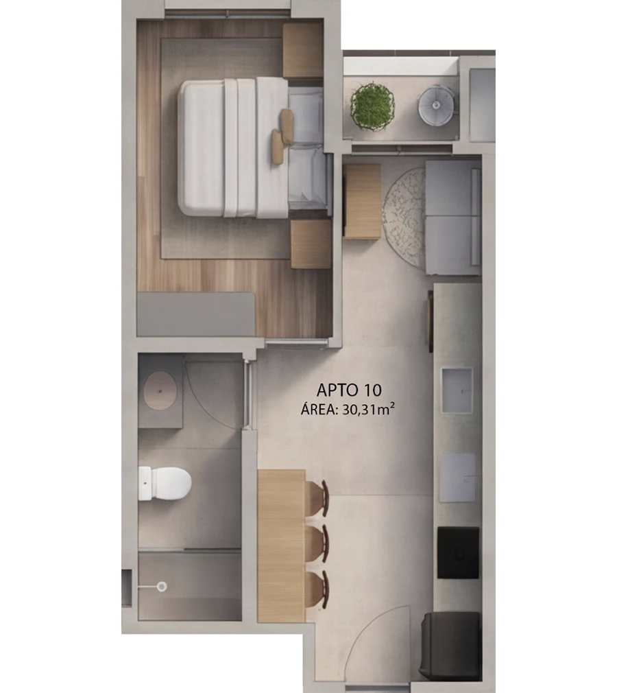 Planta baixa completa do Apto 10 (30,31m²) no Villa Felicità Maringá