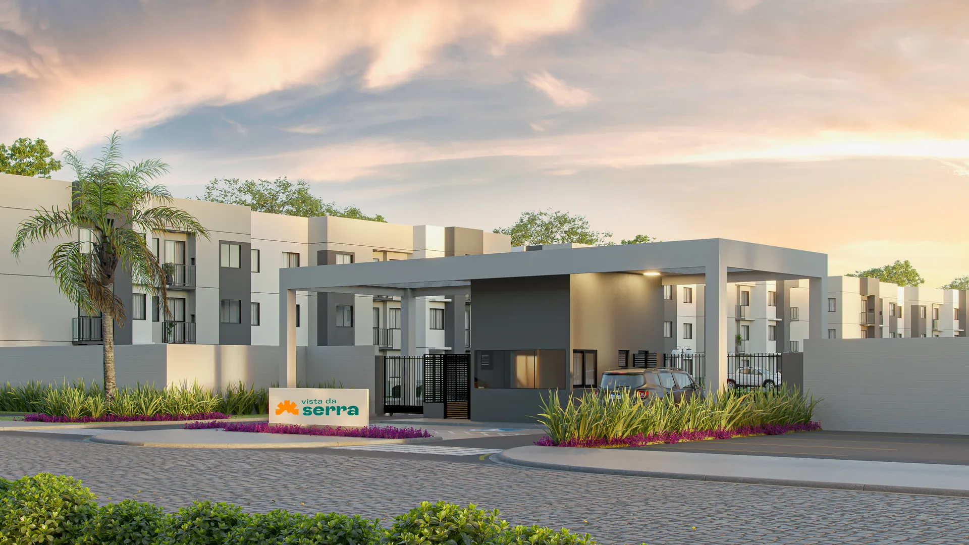 Fachada do Residencial Vista da Serra em Joinville – perspectiva externa do conjunto de torres no Jardim Sofia
