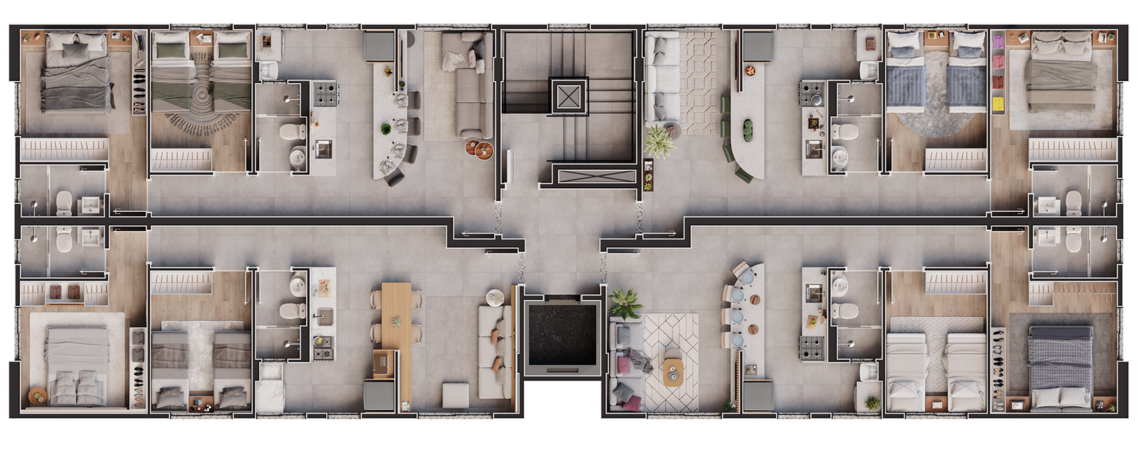 Planta C do Yaos com 54m² e cozinha integrada